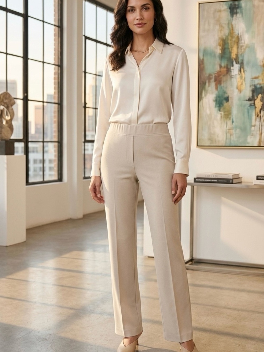 New JOSEPH RIBKOFF Wide Leg Knit Trousers Size 2